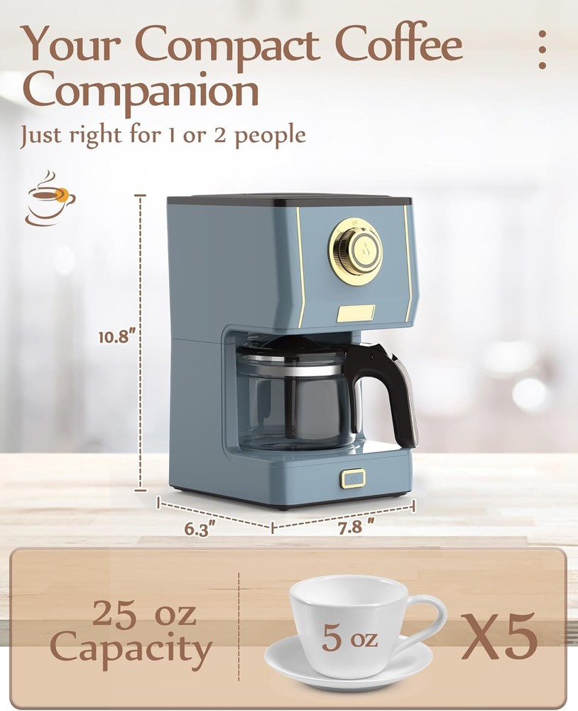 Amaste Coffee Maker, 5 Cup Pot with Three Brewing Modes, Ash Blue