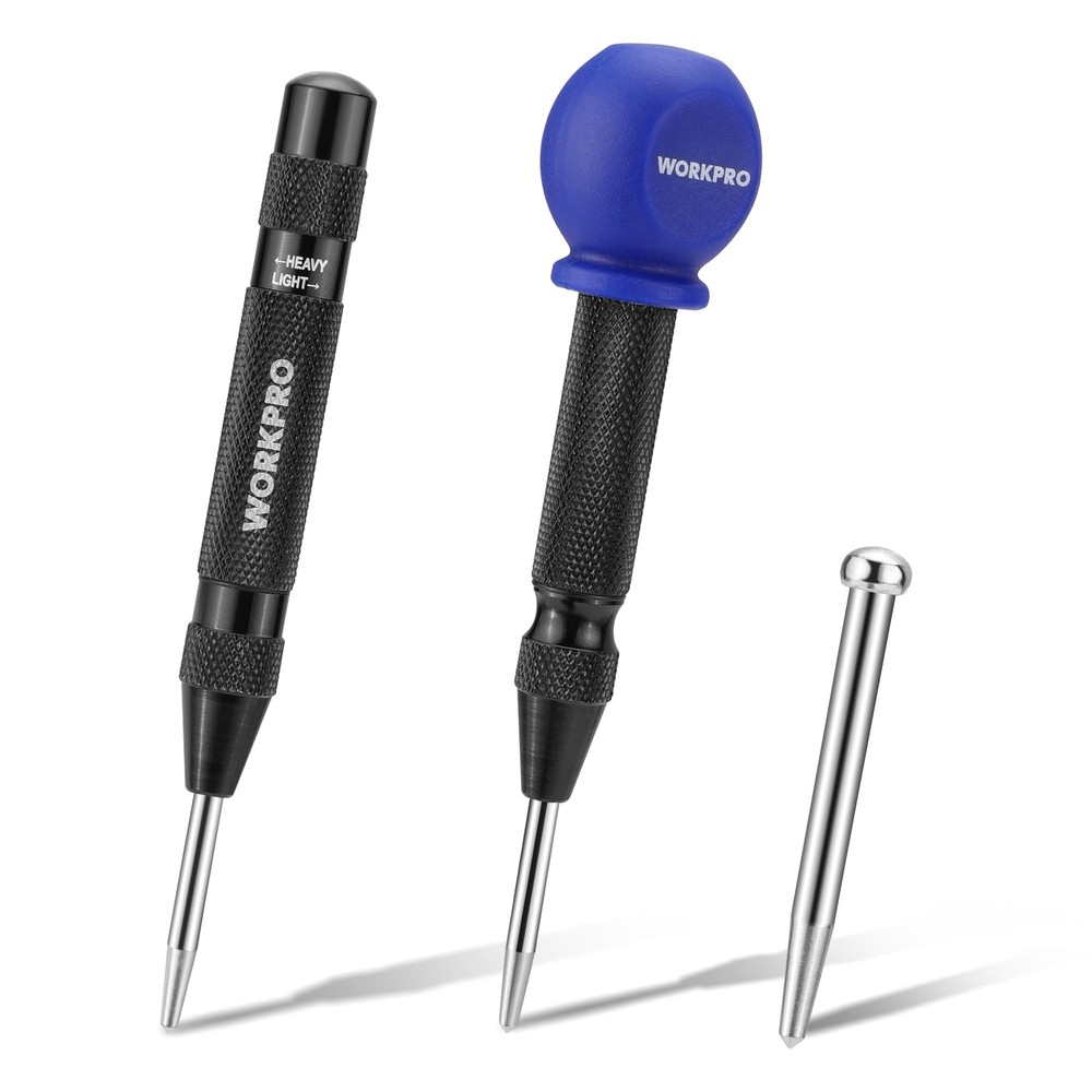 WORKPRO 2x Adjustable Spring Loaded Metal Center Punch w/ Extra Replacement Tip