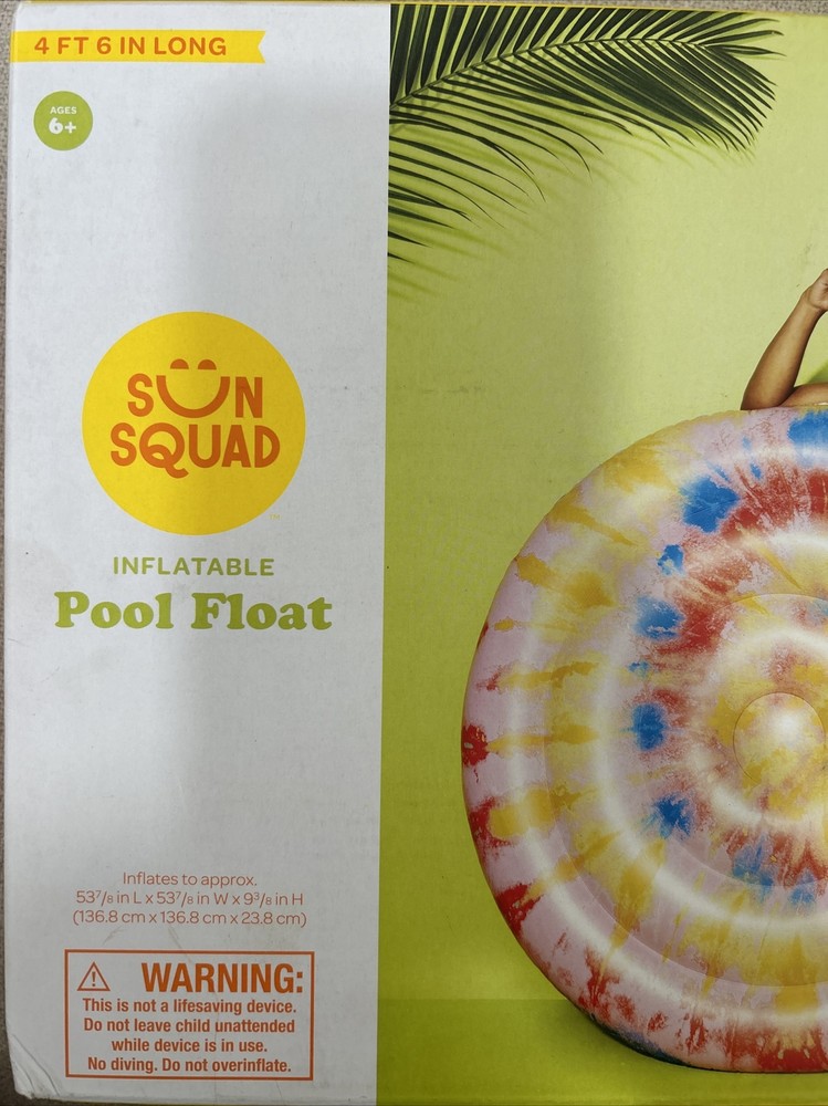 Sun Squad Inflatable Round Tie Dye Pattern 4ft Pool Float NIB