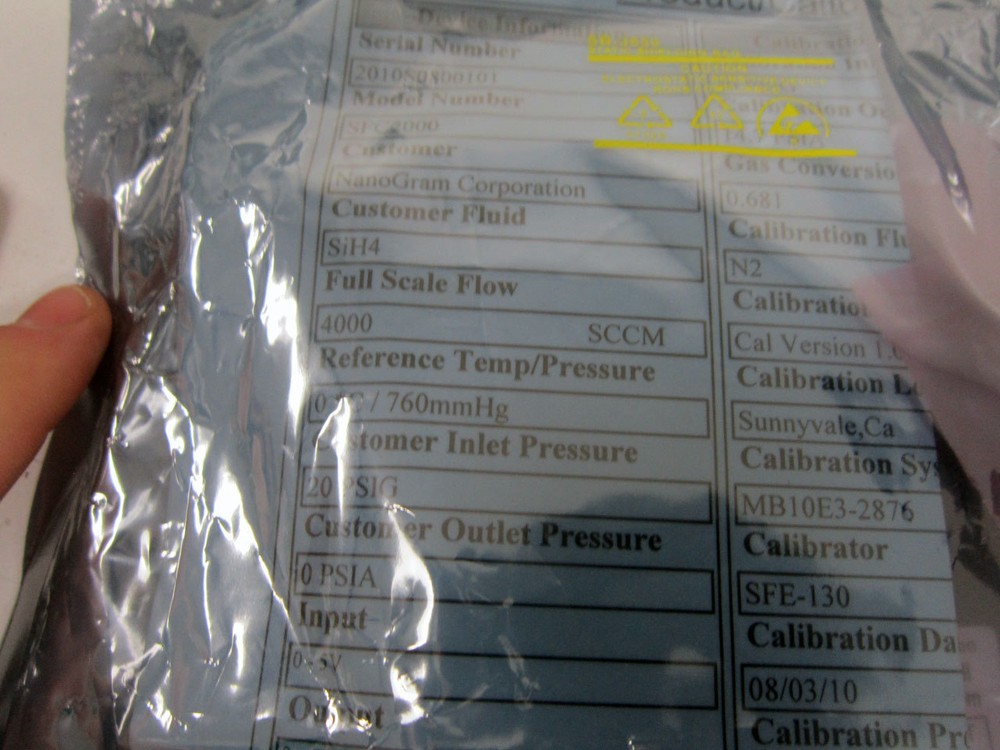 SFC 2000 MASS FLOW CONTROLLER MFC 10-SiH4-4L-2 4 SLPM SILANE SiH4