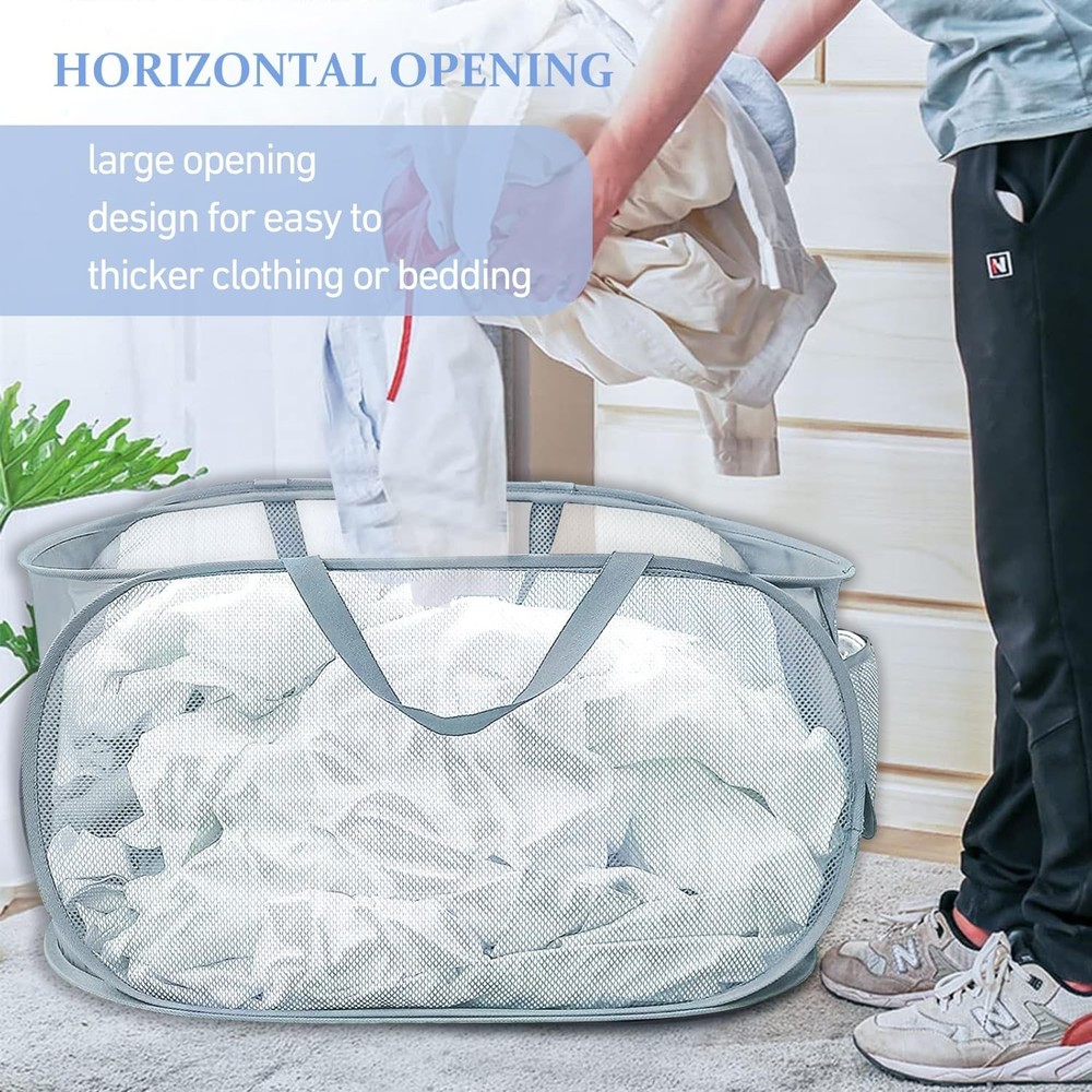 2PCS Mesh Laundry Hamper,Collapsible Laundry Baskets,75L Large Foldable Dirty...