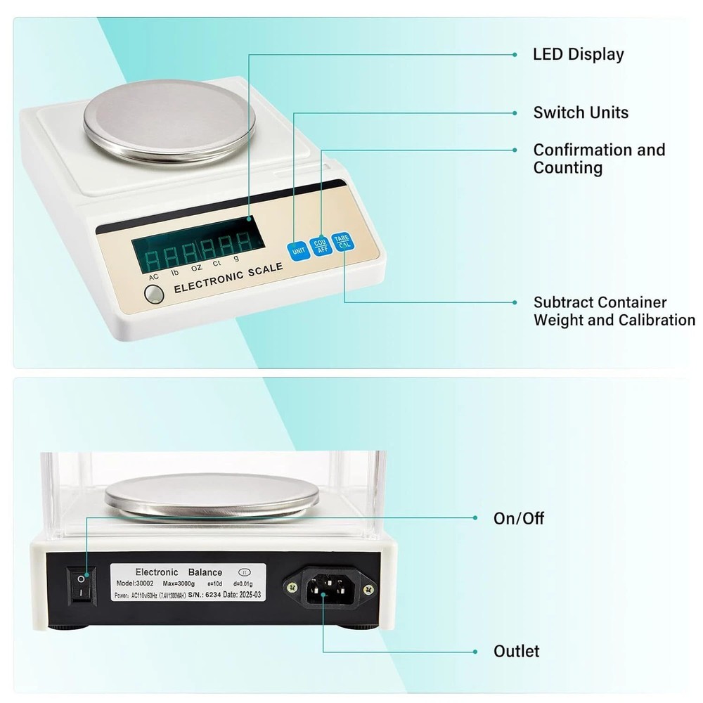 Lab Scale 3000gx0.01g High Precision Electronic Analytical Balance Sensitive