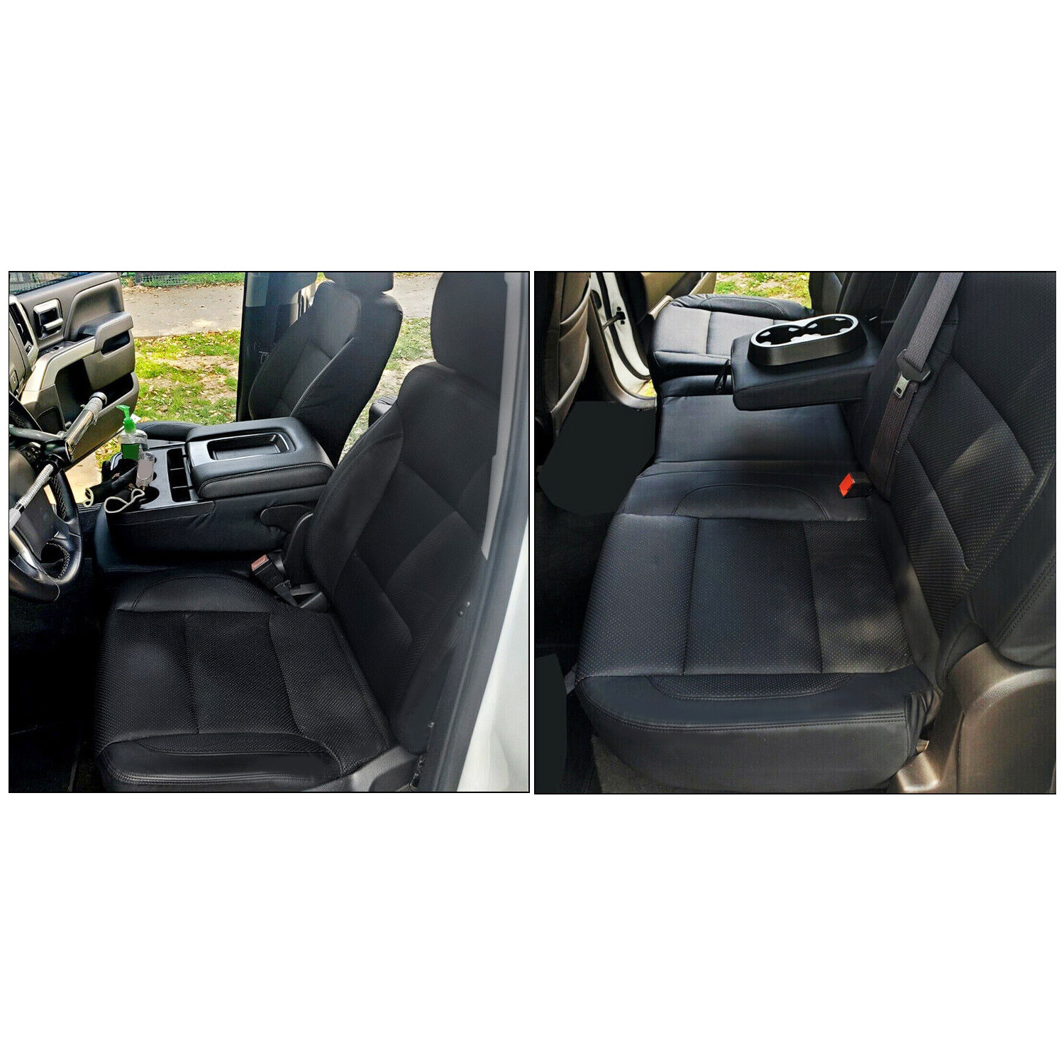 Black Seat Covers Set For 2014-2018 Chevy Silverado Crew Cab LT 15 16 17