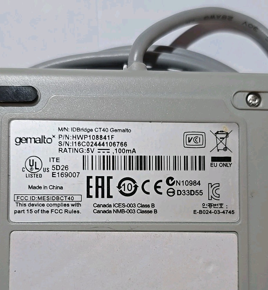 Gemalto GemPC USB-SL IDBridge CT40 Smart Card Reader