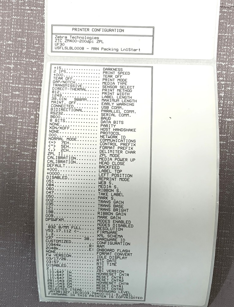 Zebra ZM400-200dpi Industrial Barcode Printer Tested