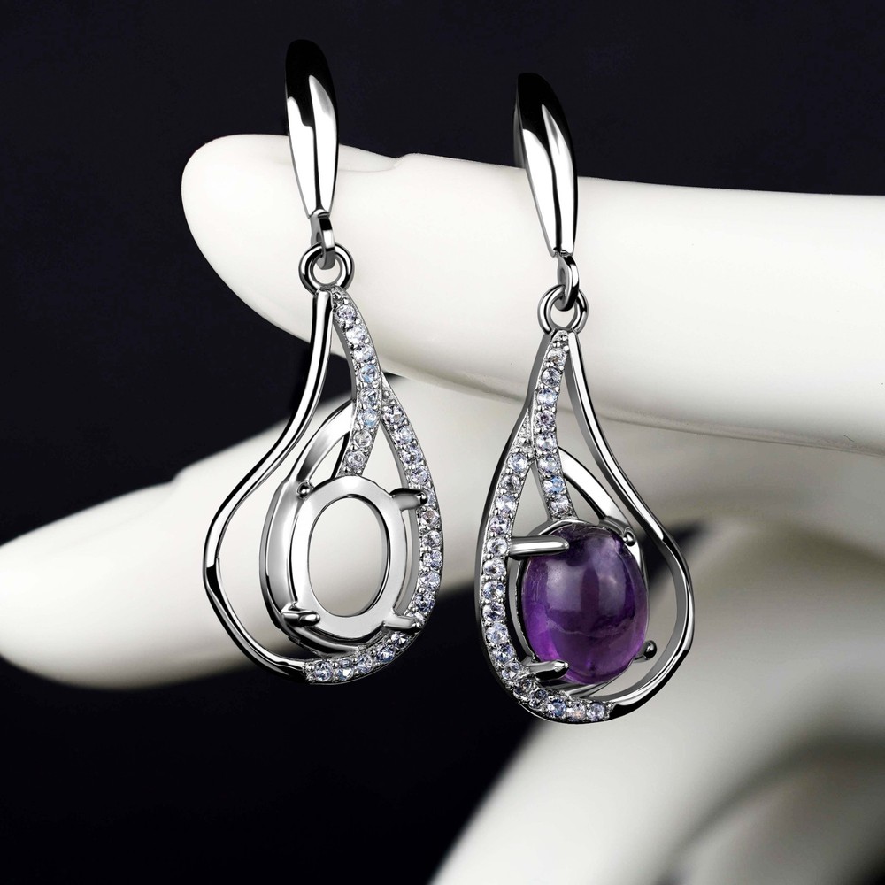 Silver Dangle Earrings Blank – 1 Pair – 9x7mm Oval Prong Setting