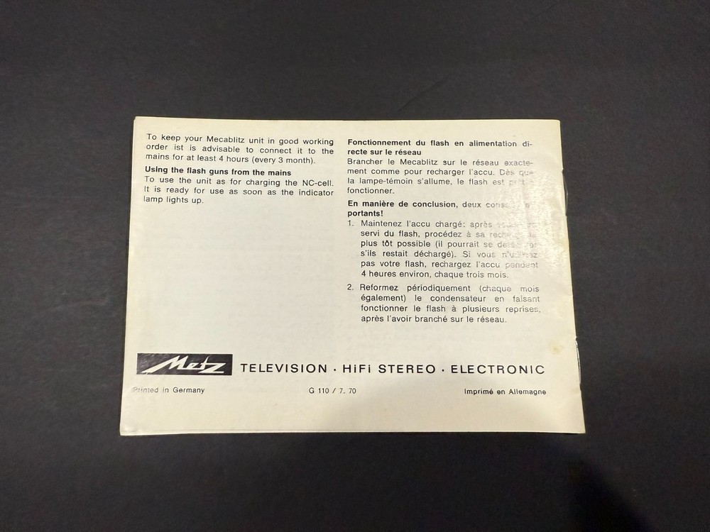 Metz Mecablitz 180 Camera Flash Operating Instructions