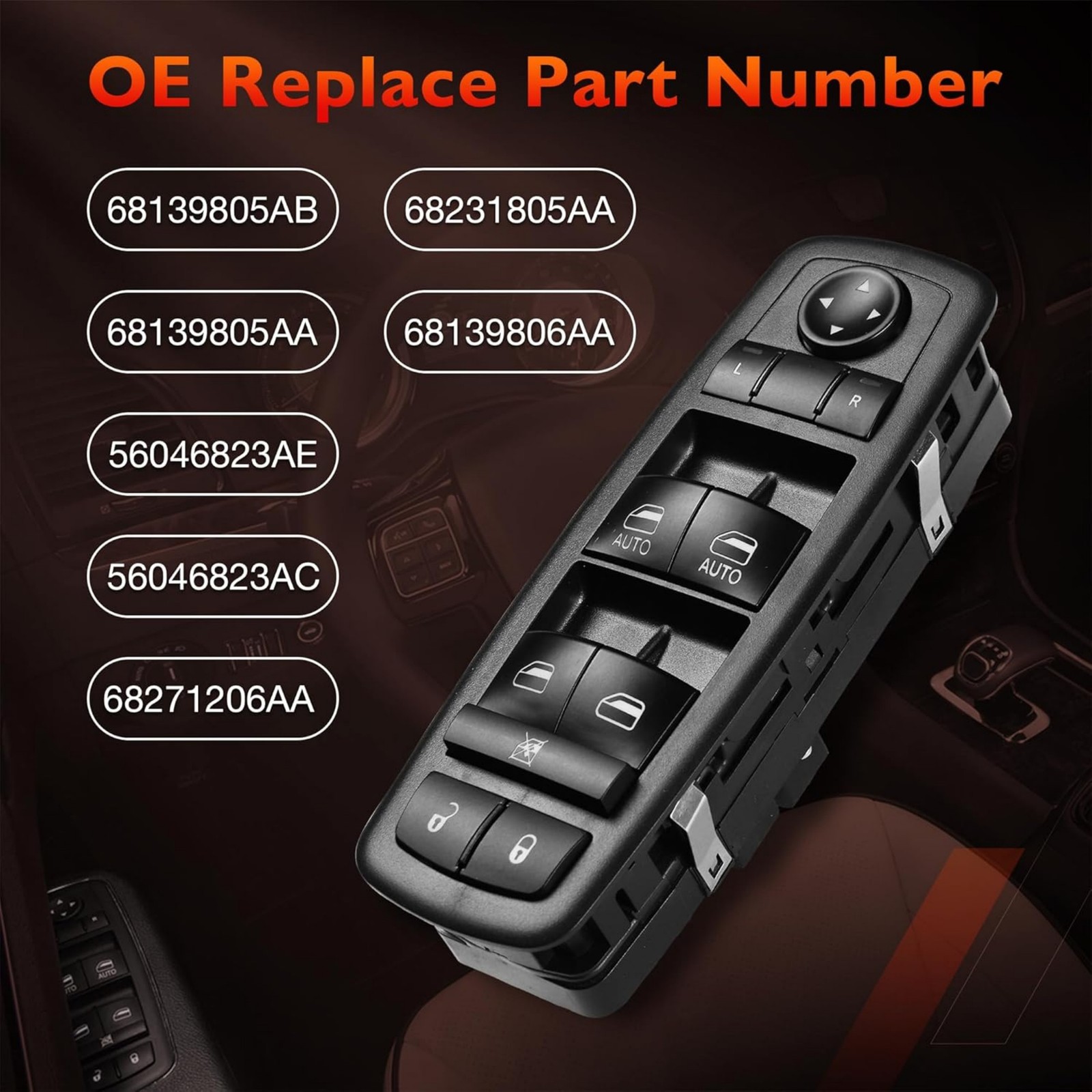 Power Window Master Switch for 2011–2019 Dodge Charger Driver Side Control