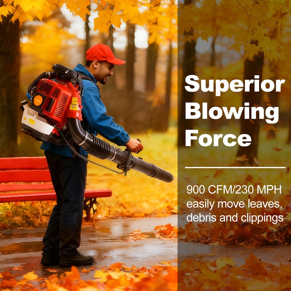 Backpack Leaf Blower Gas Powered Snow Blower 900CFM 80CC 2.3L 2-Stroke Engine