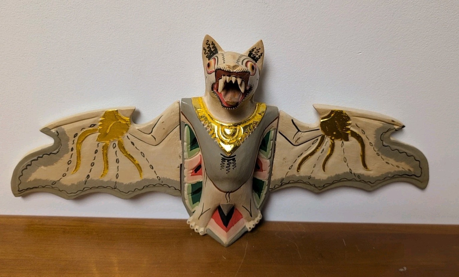 Vintage Flying Bat Mobile Balinese Spirit Chaser Hand Carved Wood Folk Art 18"