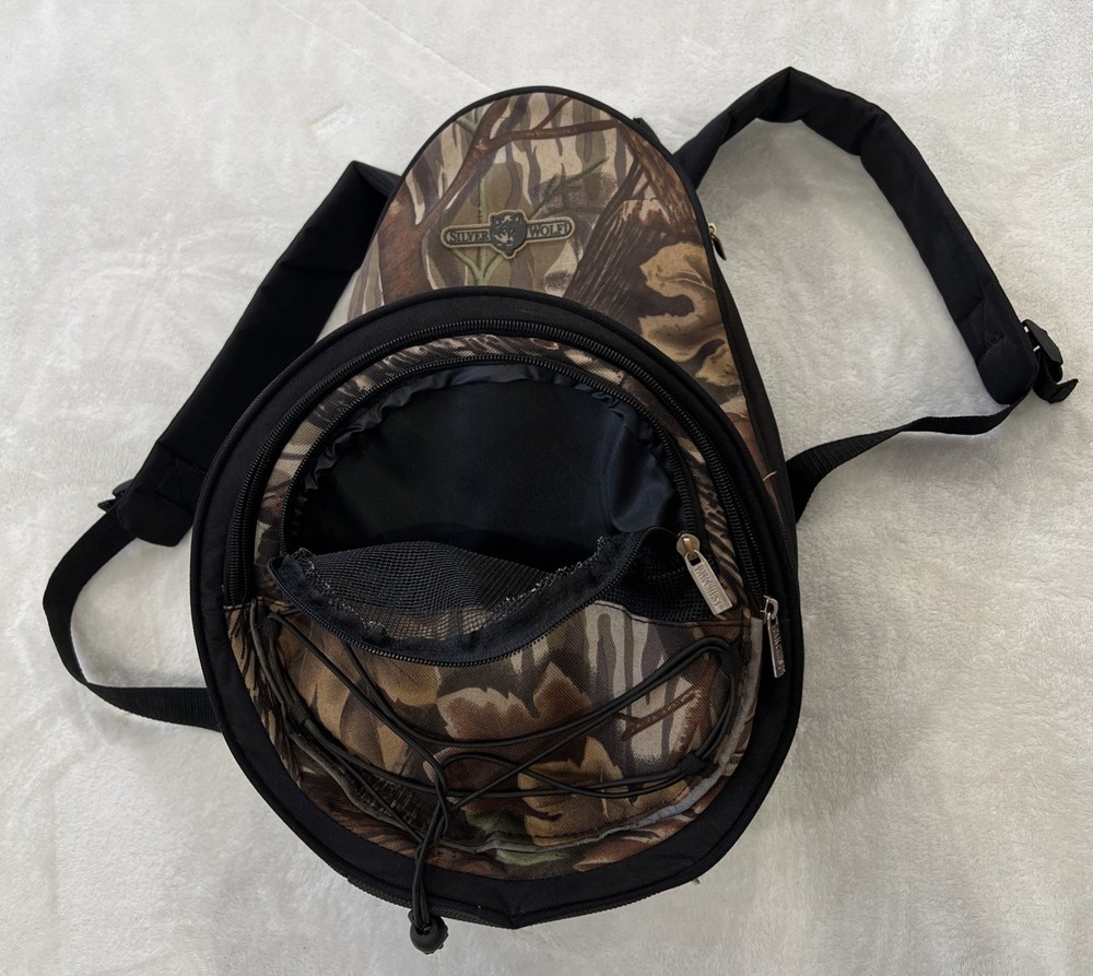 Silver Wolf Camo Camping Backpack With Round Grill/Cooler Combo
