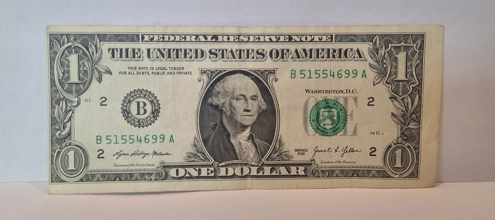 2021 Washington Dollar Bill Error Large Miscut Front, Back Normal