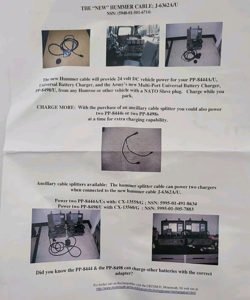 Nato Slave Plug Cable Battery Charger J-6263A/U PN BTA-70835 Military Humvee...