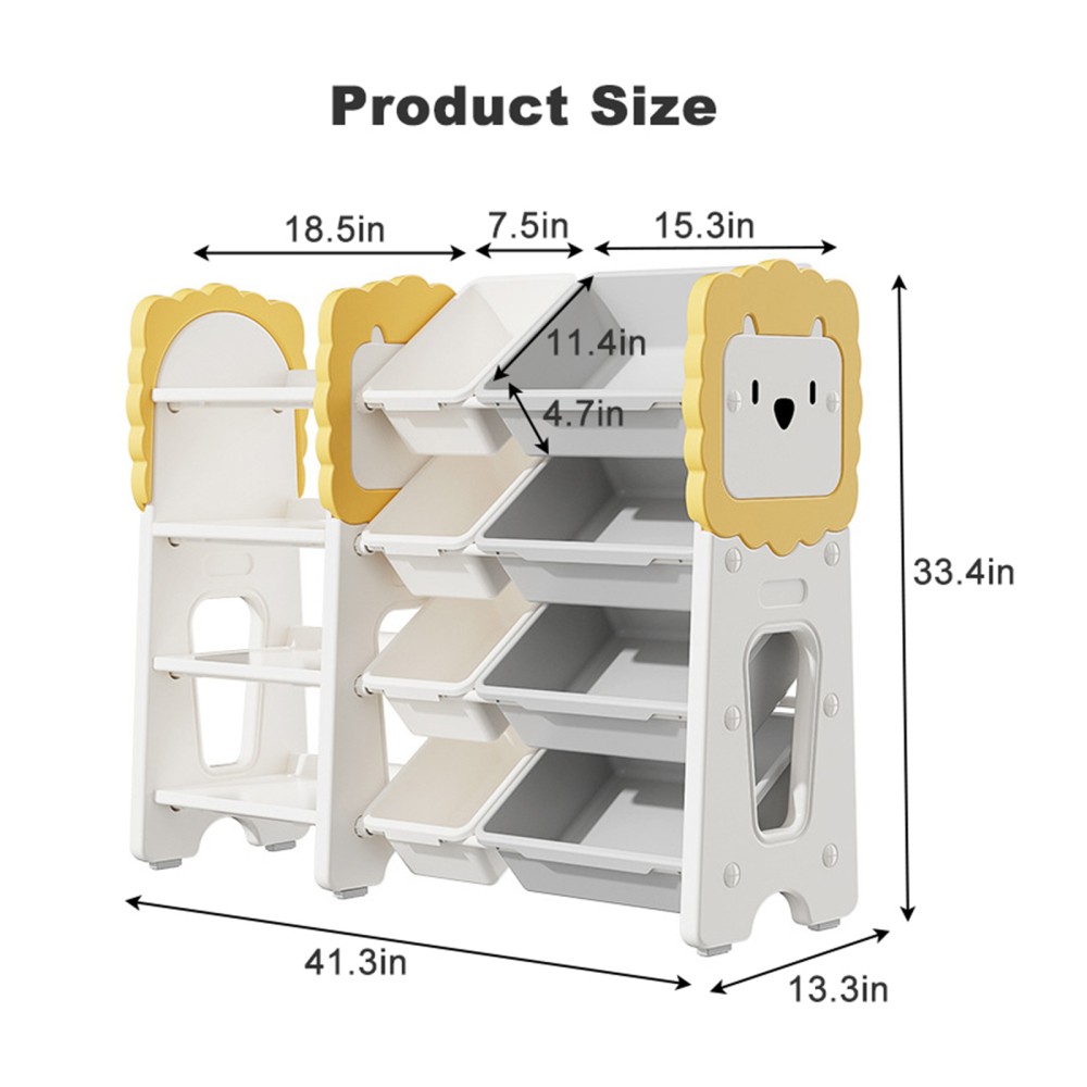 Toy Storage Rack, Four-Tier with 8 Removable Storage Boxes
