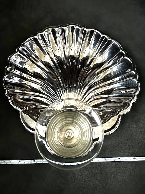 Vintage Silverplate Shell-shaped Serving Dish with Glass Condiment Insert