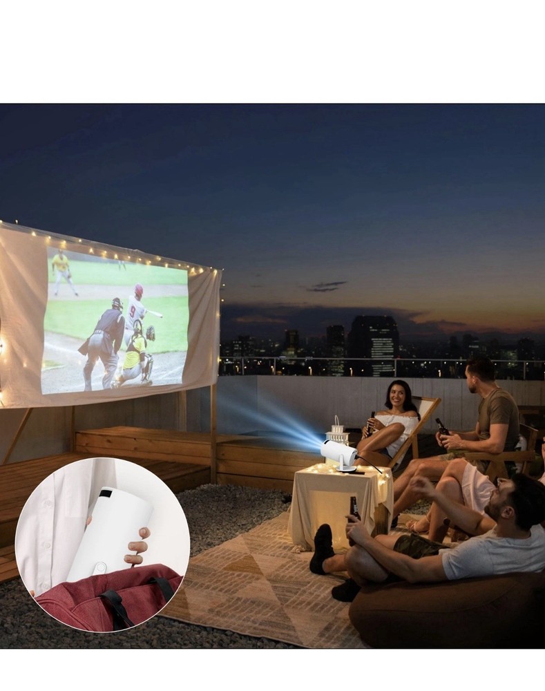 4K Smart Android Projector - 180 ° Rotating Stand + Auto Keystone, Home/Camping