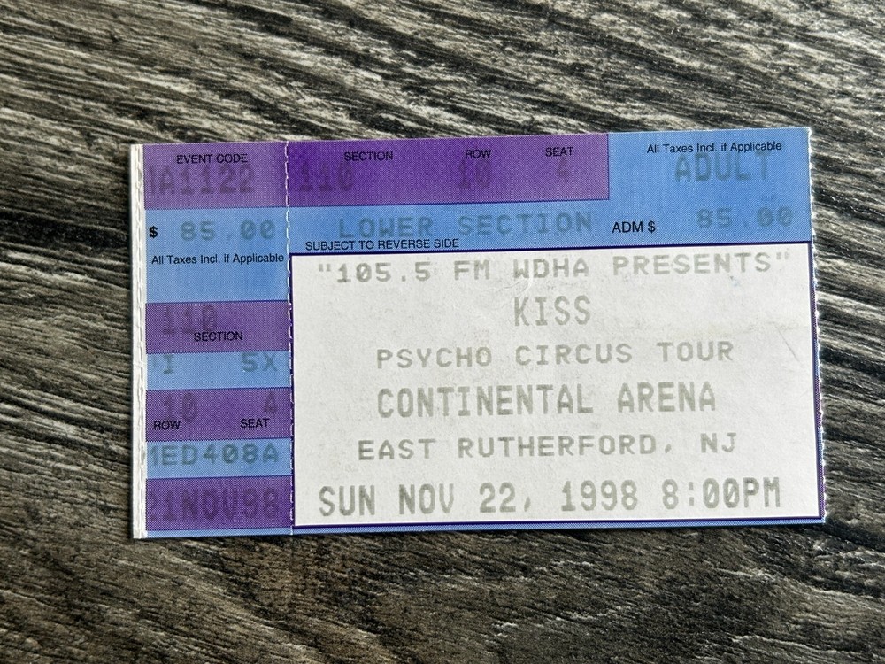 KISS Ticket Stub Psycho Circus Nov 22 1998 Continental Arena NJ Vintage Kiss B