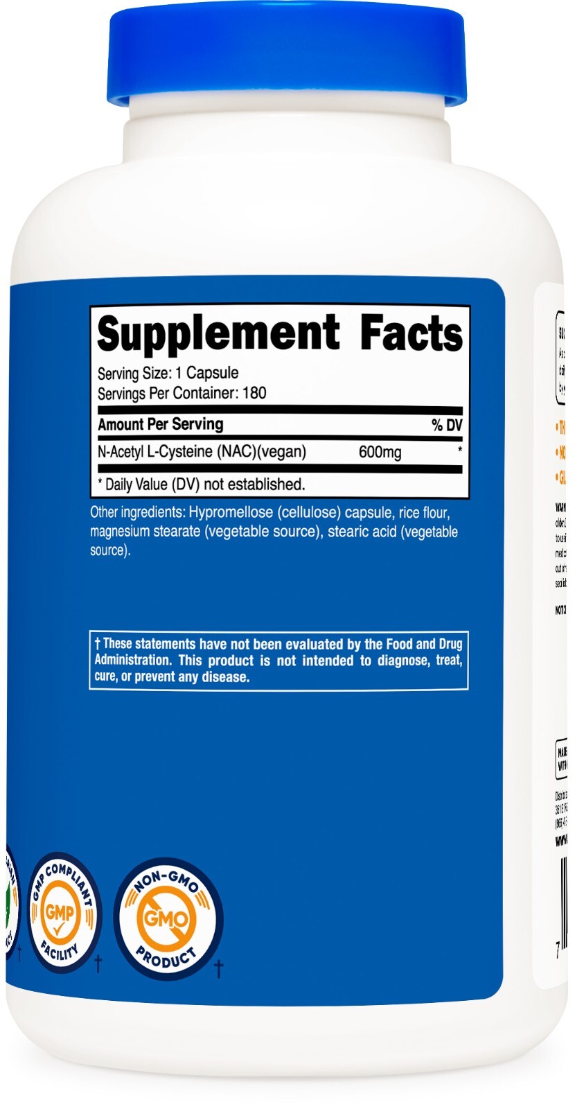 Nutricost N-Acetyl L-Cysteine (NAC) 600mg, 180 Capsules - Non-GMO & Gluten Free