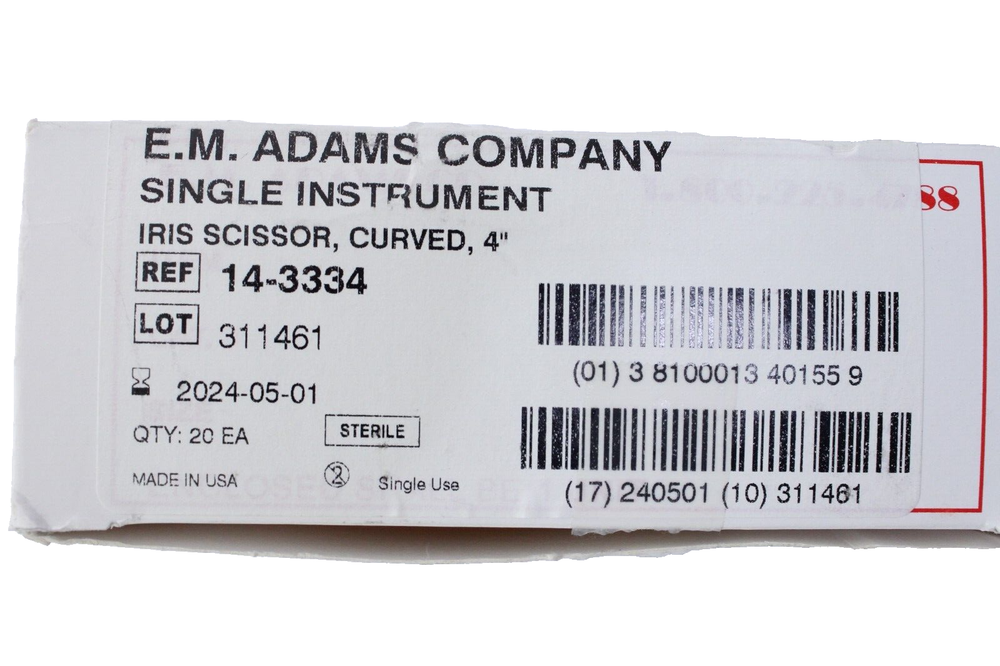 20-PACK / ADAMCO Iris Scissor Curved 4" Sharp - REF: 14-3334 - SEALED / STERILE