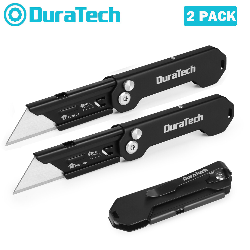 DURATECH Folding Pocket Utility Knife Set 2-Pack Stone Washed Quick Change Blade