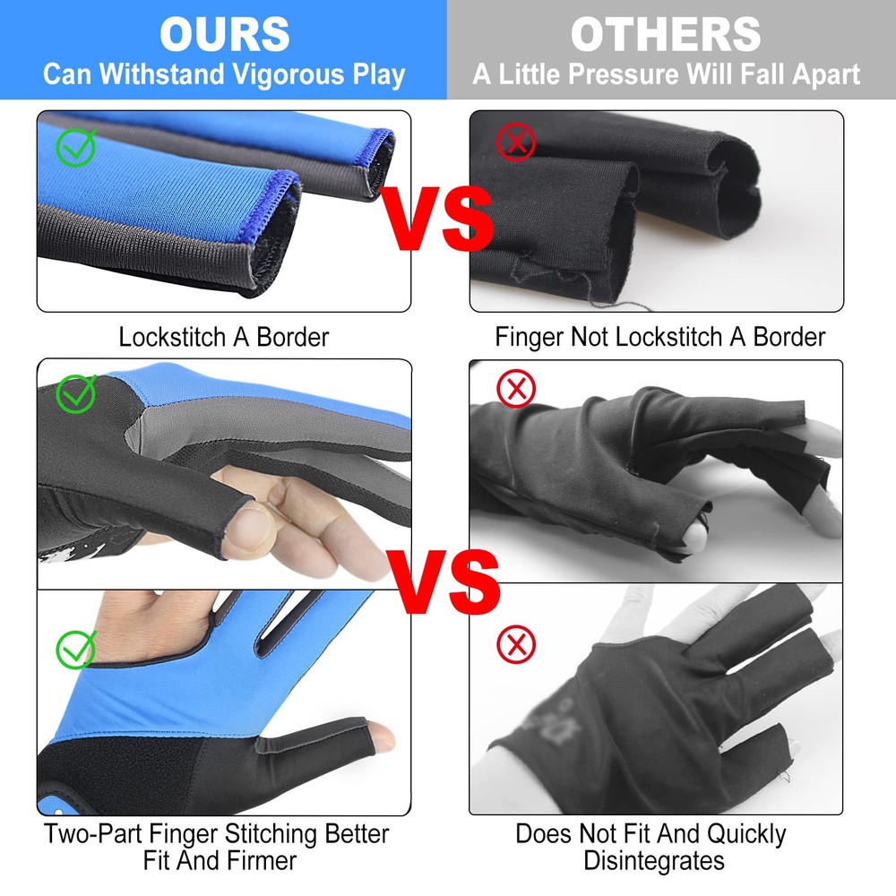 Billiard Pool Gloves for Left Hand 3 Finger, Splicing Process, Snooker Cue Sp