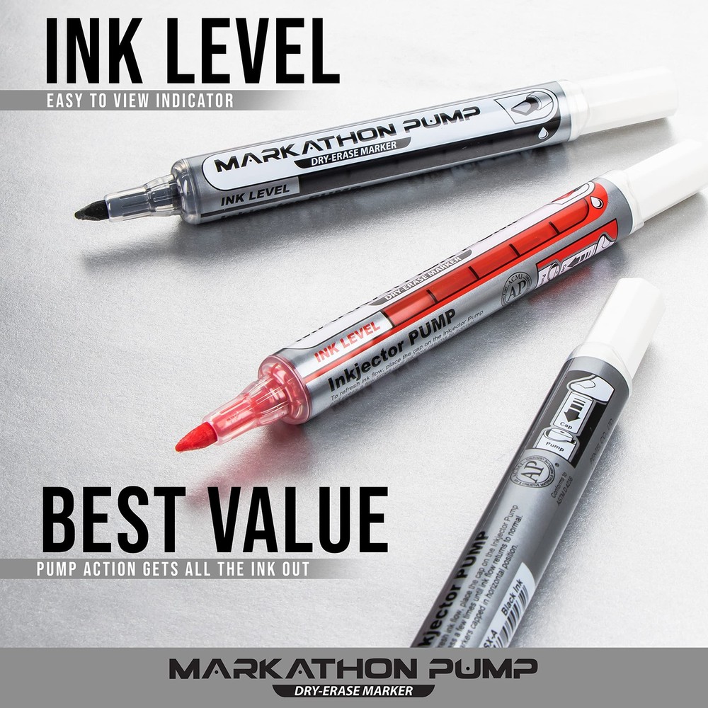 Markathon Pump Dry Erase Markers 4 Count Assorted Inkjector System