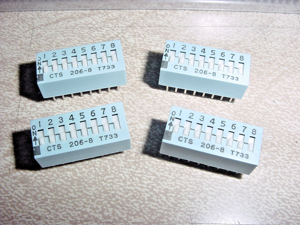 4 pcs 8-Position DIP Switches, PCB Board Mount, Standard Width, Quick USA Ship!