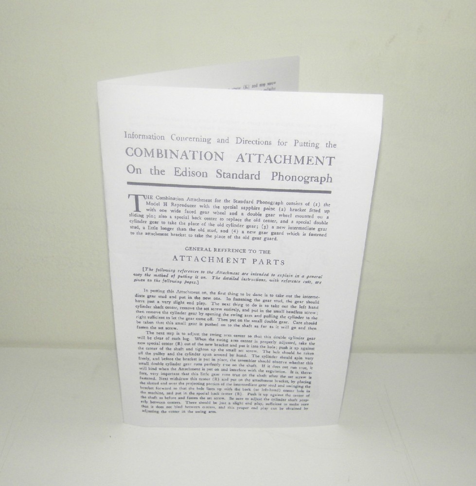 Edison Standard Phonograph Combination Attachment Instruction Brochure