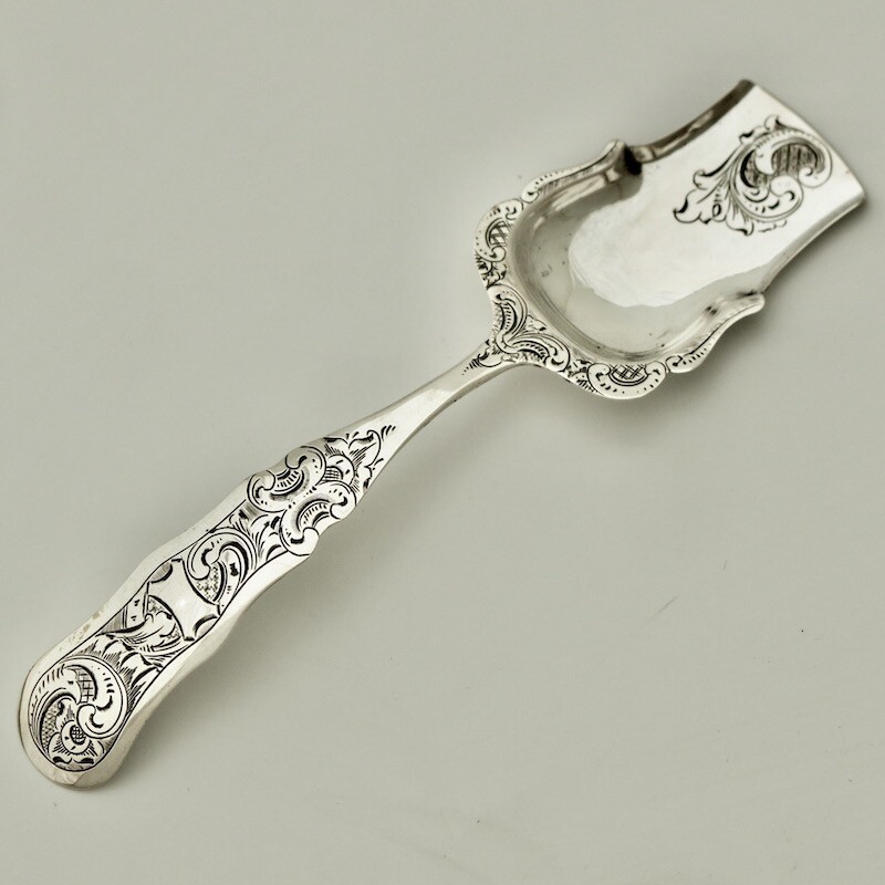 19C Antique Dutch Solid Silver Tea Caddy Sugar Shovel Spoon Server Rococo Ladle