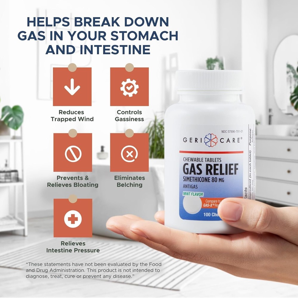 GeriCare Simethicone Chewable Mint Tablets, 80 mg, 100 Count