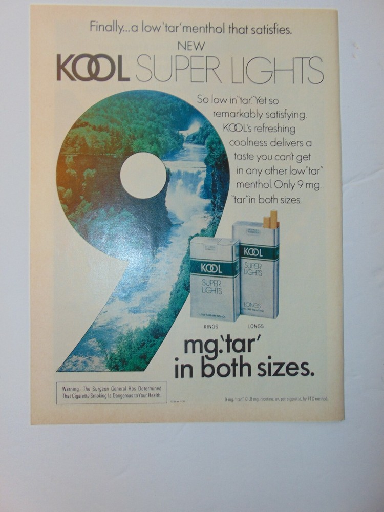 1978 KOOL SUPER LIGHTS CIGARETTES vintage art print ad
