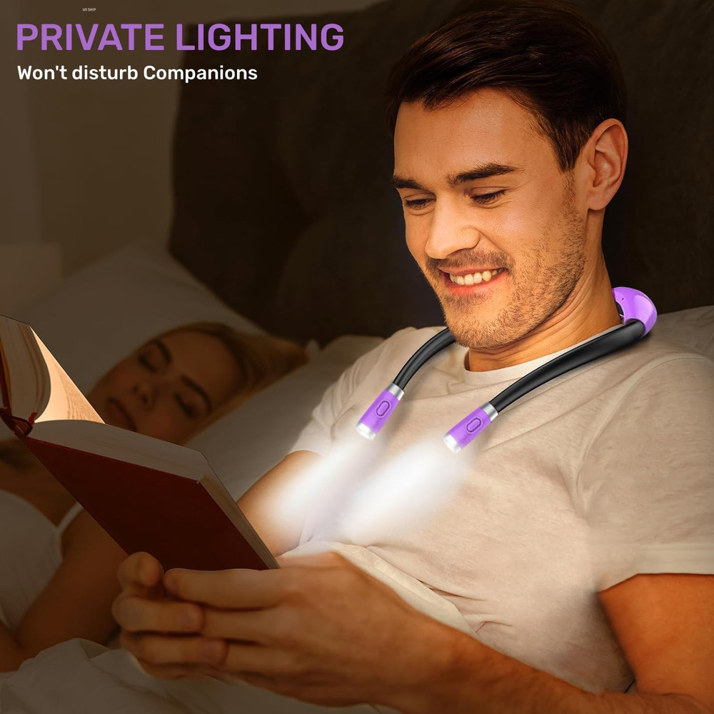 Rechargeable LED Neck Reading Light with Adjustable Brightness - Purple