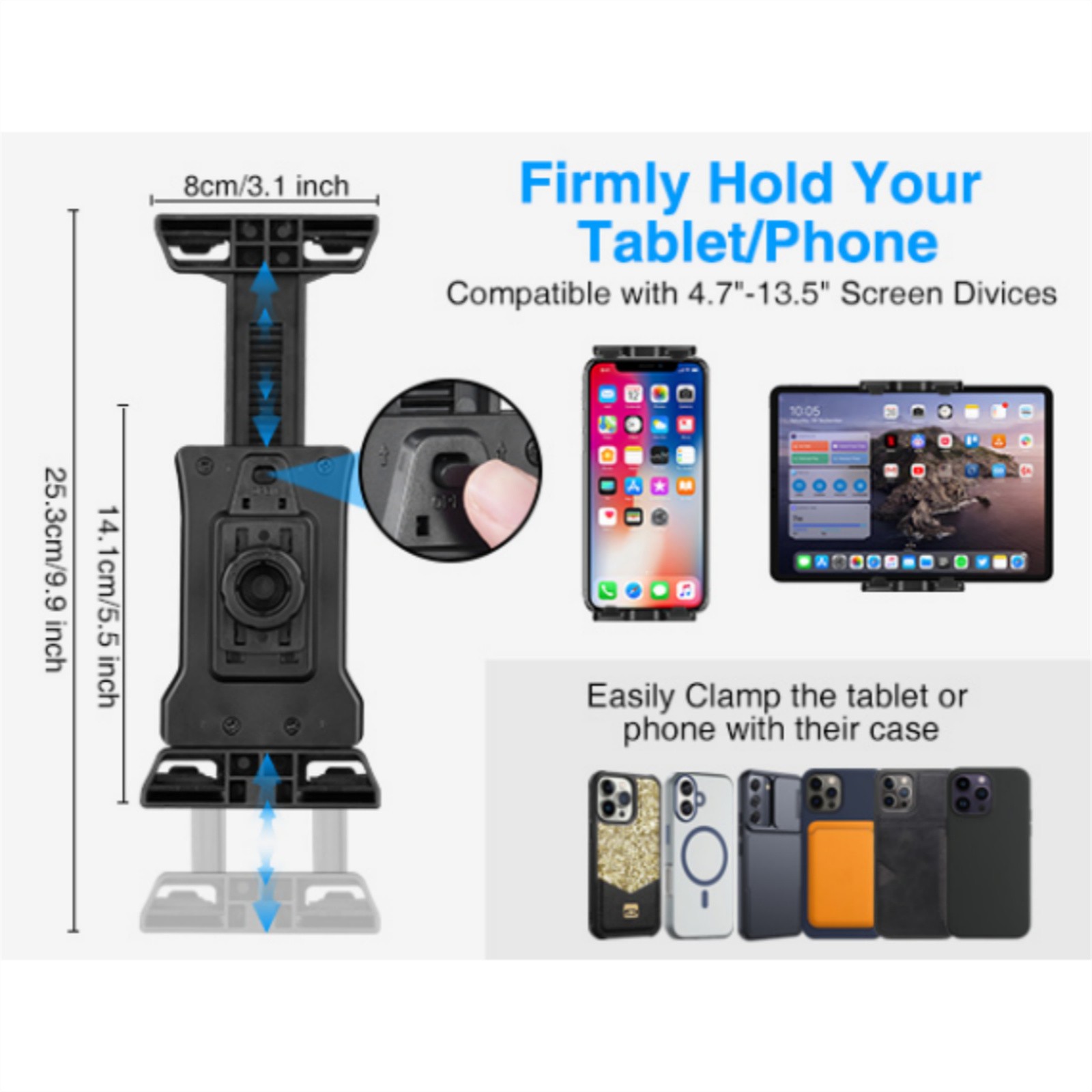 Mic Stand Adjustable Microphone Phone Holder Mount iPad iPhone All 4.7-13.5 Inch