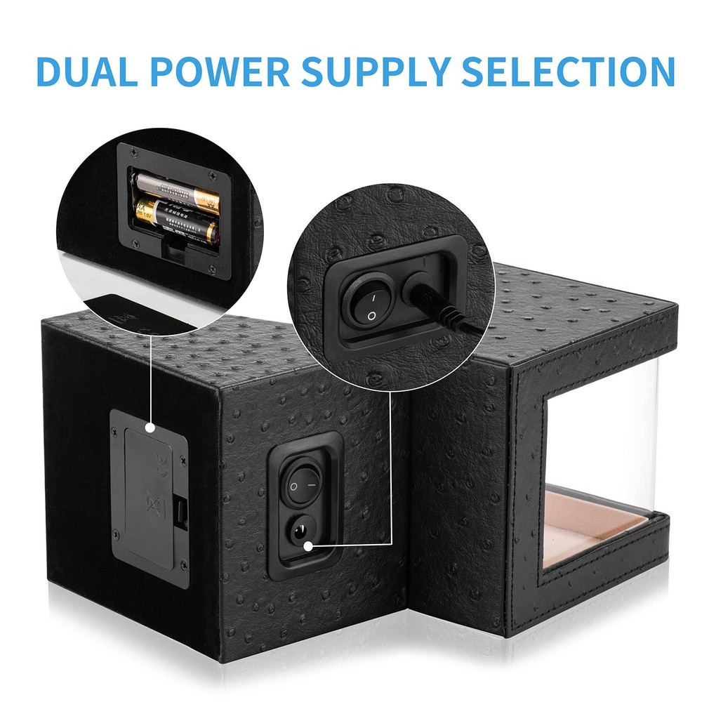 Efaithtek Automatic Single Watch Winder in Black Ostrich Pattern Leather
