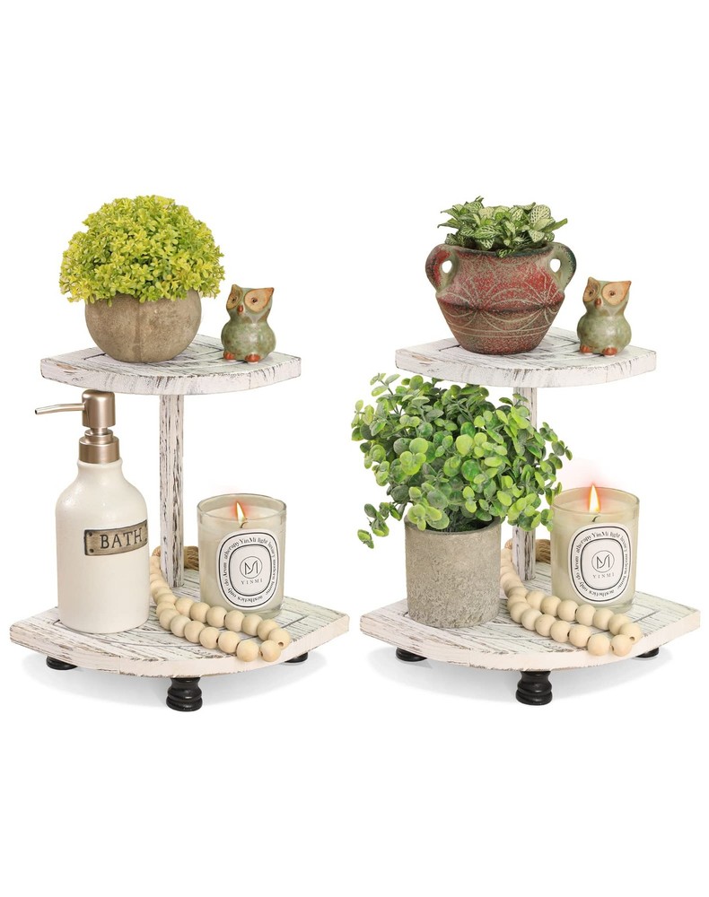 Decorative Wood Risers for Display, 2-Pack Farmhouse Corner Shelf for Kitchen...
