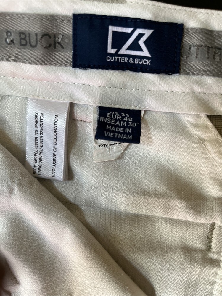 Mens Cutter & Buck Khaki Golf Pants Flat Front size 32W