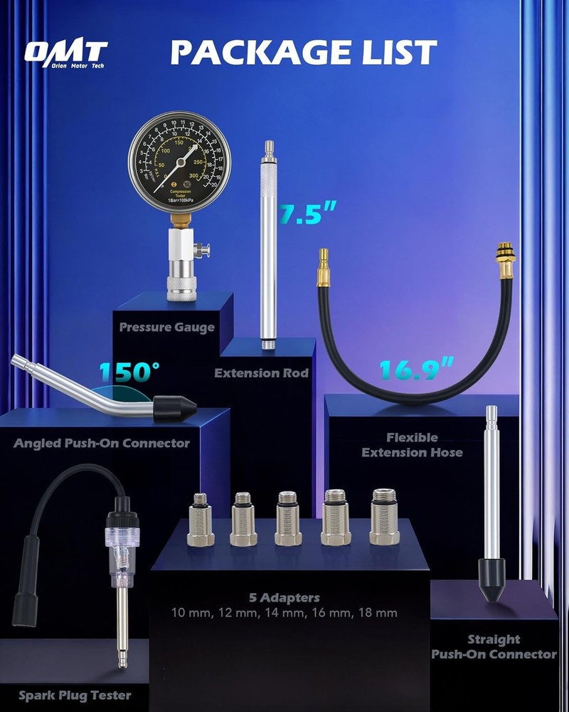 11 pc Cylinder Compression Tester Kit with Spark Plug Tester