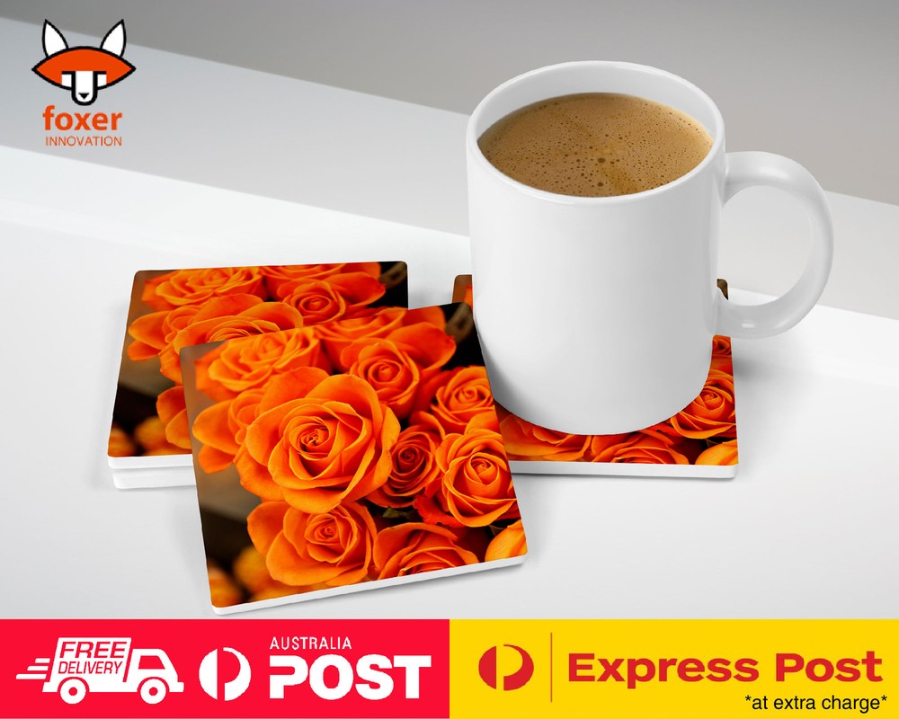 COASTER COFFEE DRINKING MAT|ORANGE FLOWER ROSES WALLPAPER