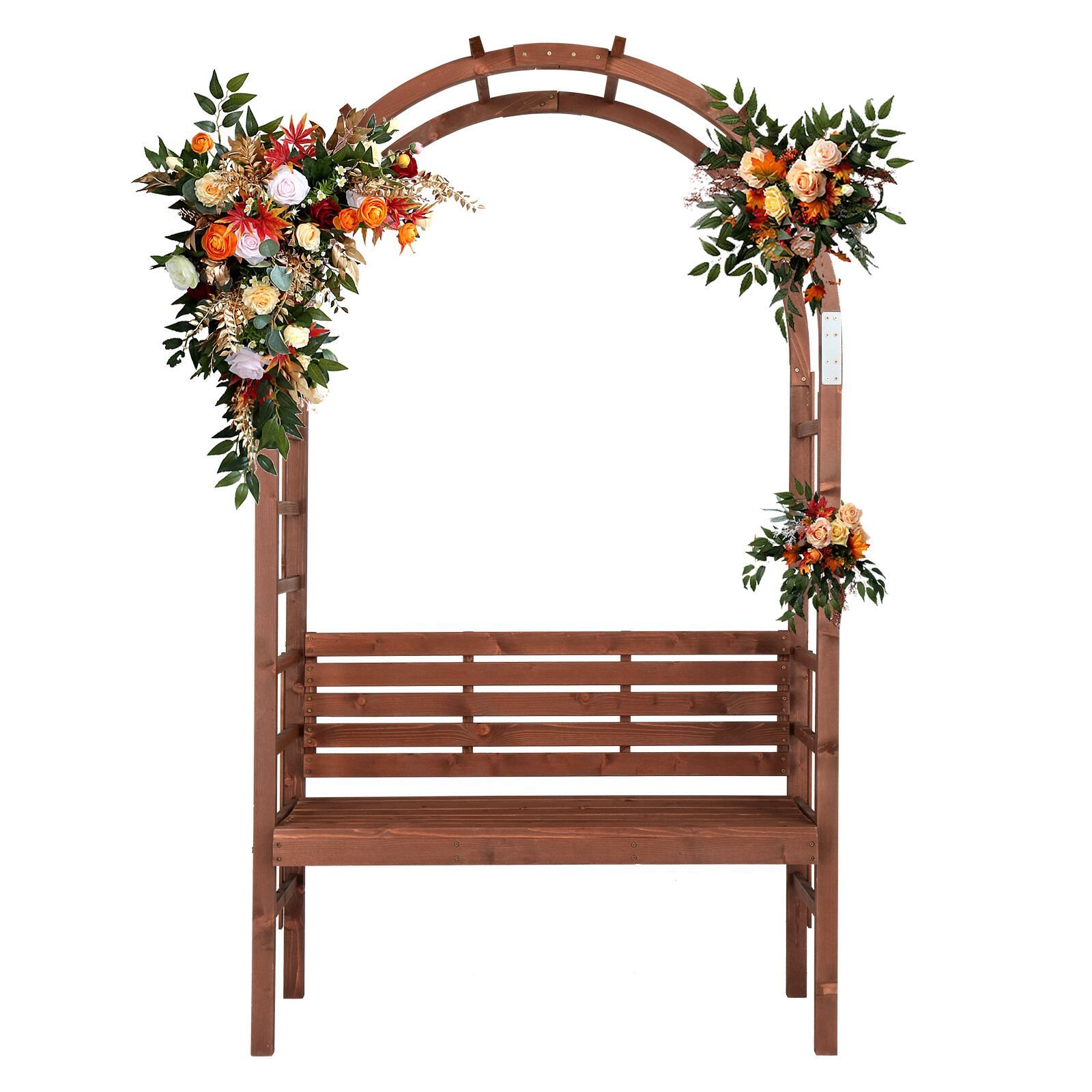 6.8FT Wooden Arch with Bench Garden Arbor Trellis for Climbing Plant Dark Brown