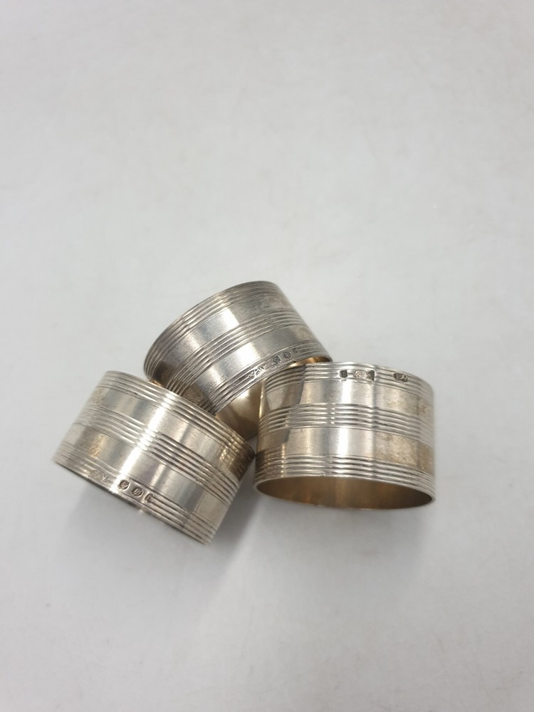 Vintage Continental Solid Silver Hallmarked Round Napkin Rings Ringed Detail 3PC
