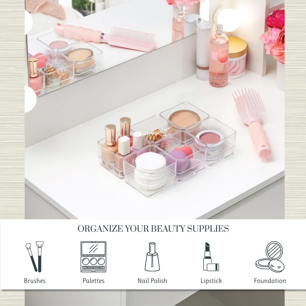 SimpleSort 6-Piece Stackable Clear Drawer Organizer Set | 3" x 3" x 2" Square...