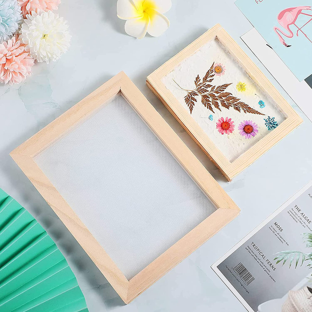 11 Pack Paper Making Screen Kit Include 5 PCS Wooden Paper Making Mold Frame, Dr