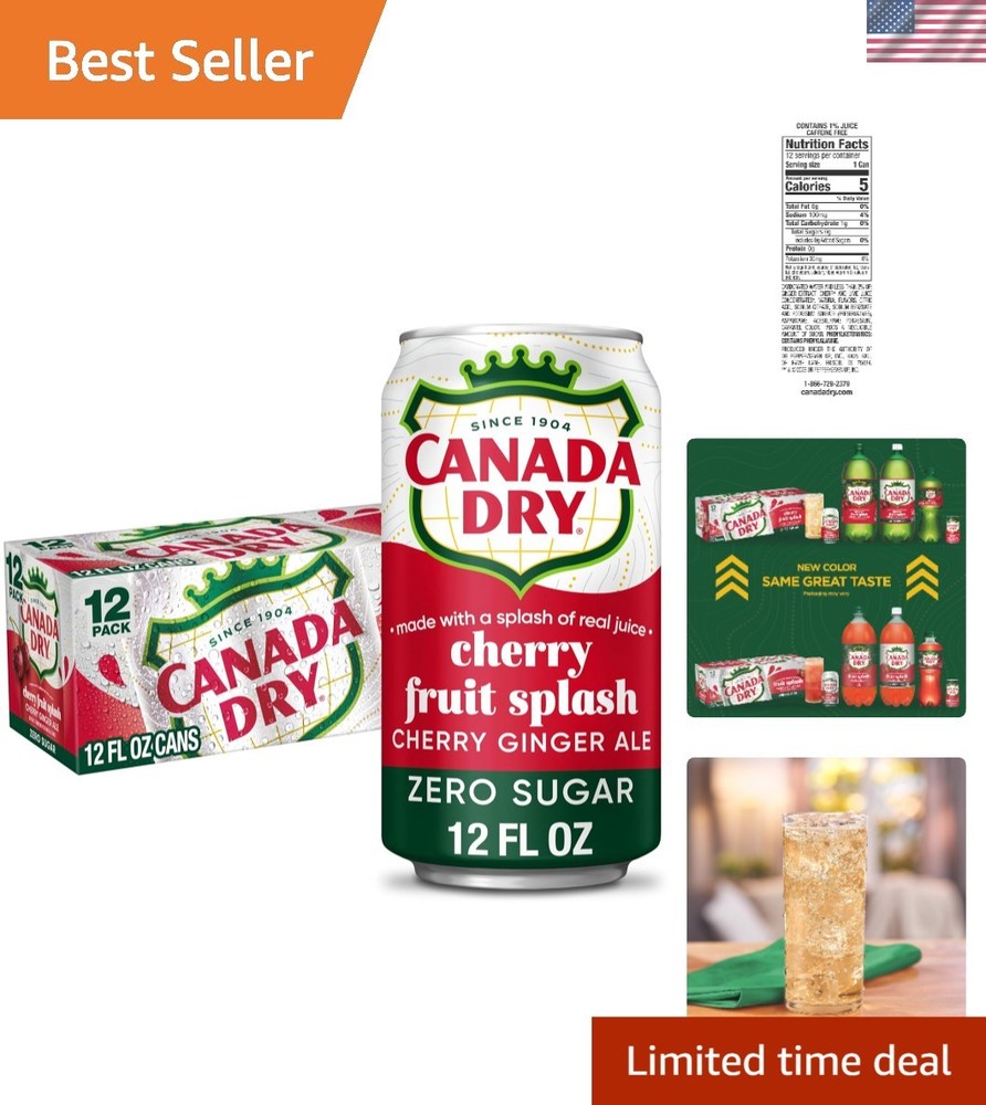 Zero Sugar Cherry Gingerale Fruit Splash 12oz, Pack of 12
