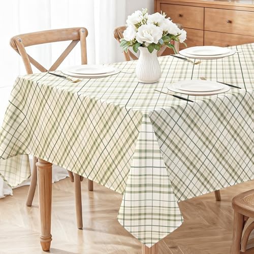 Printed New Checkered Tablecloth 84" x 60" (Rectangular) Sage Green and White