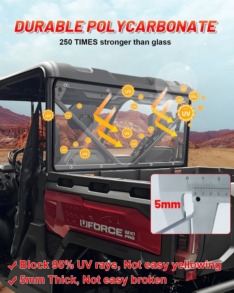 For CFMoto UForce U10 Pro/ Uforce U10 Pro XL Rear Windshield Full Windshiled