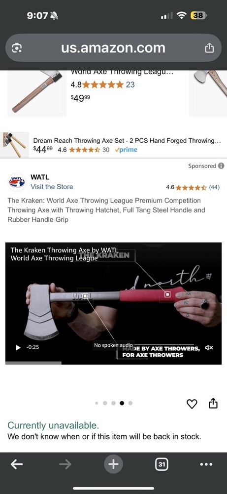 WATL Kraken Hatchet 17" Throwing Axe