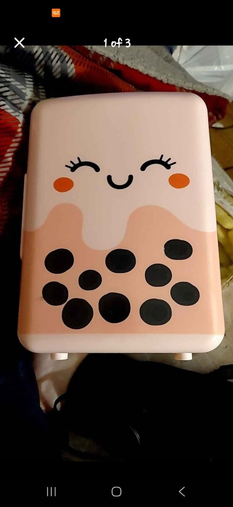 Mini Fridge Tabletop Unit Single Door Pink Boba Design