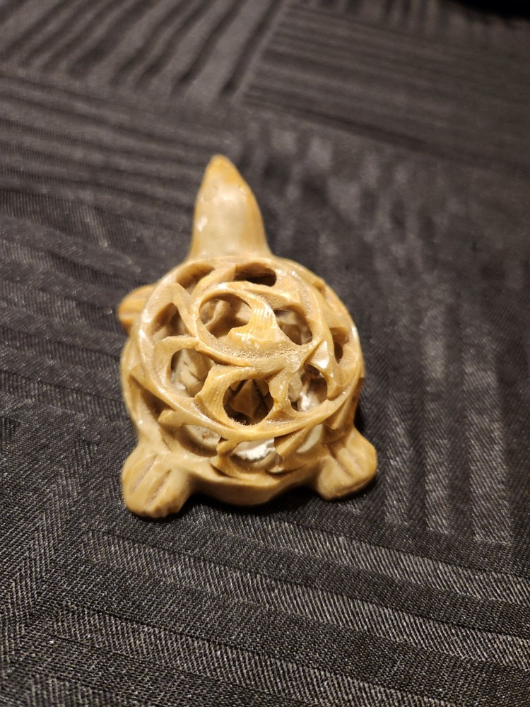 Hand Carved Stone Turtle Figurine Openwork Shell Turtle Inside Vintage Style