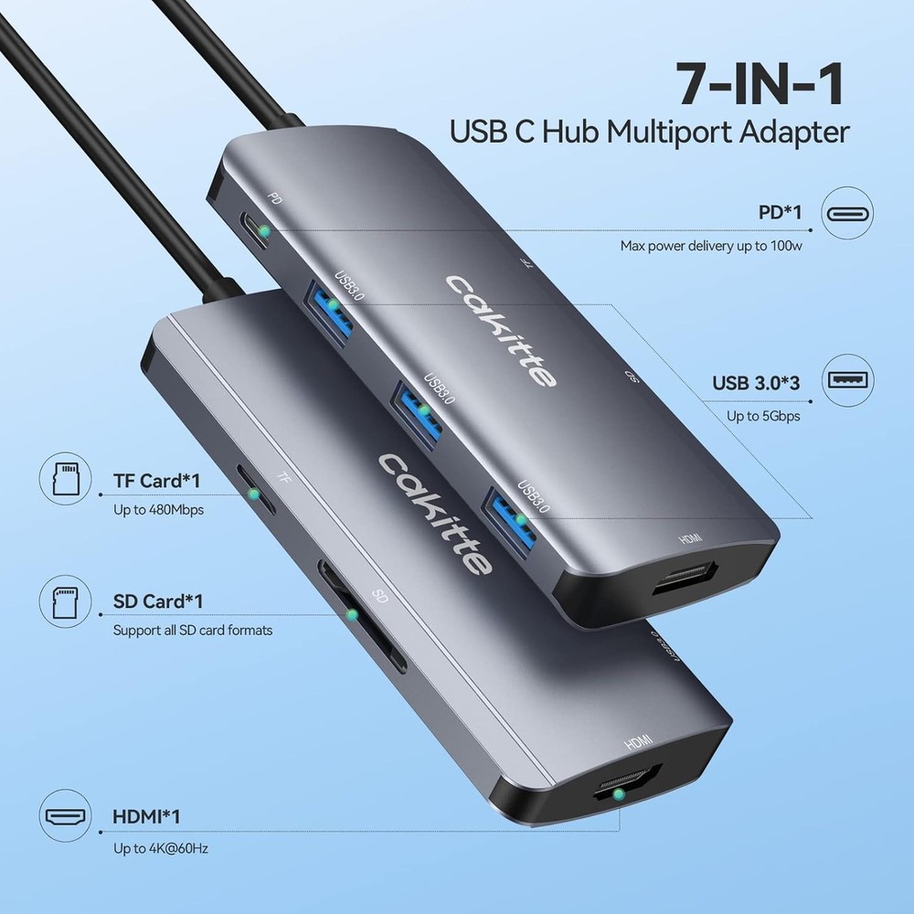 Sophisticated USB C Hub - 7 Connectivity Options: 4K HDMI, Fast Data Transfer