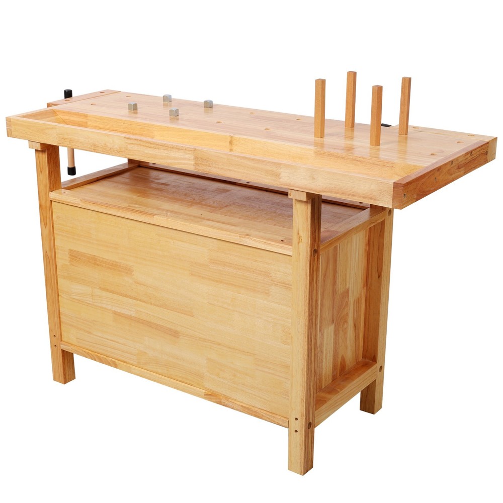 50" Solid Rubberwood Workbench with 3 Drawers and Cabinet for Garage